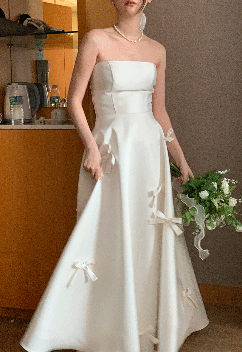 (Made) 미카도 실크 리본 화이트 드레스